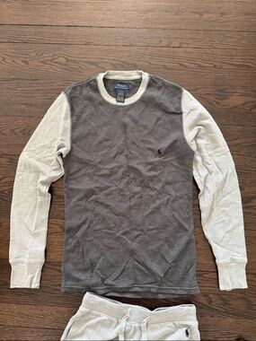 Polo by Ralph Lauren Two-Tone Long Sleeve Crew - Dark Gray & Light Gray